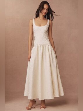 NWT Hutch Anthropologie Ivory Scoop-Neck Drop-Waist Jacquard Maxi Dress Bridal